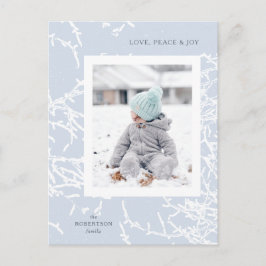 Blue & White Snowy Branches Holiday Foto Postcard Feiertagspostkarte