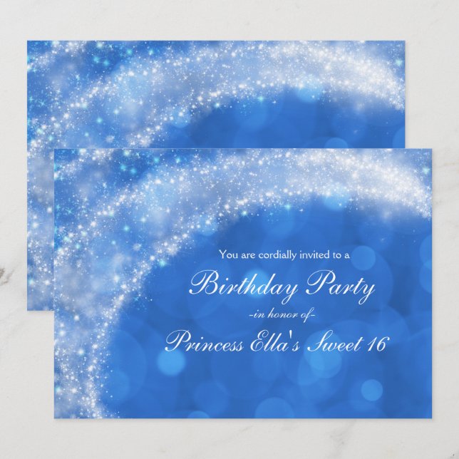 Blue & White Sparkle Aschenputtel Jedes Event Part Einladung (Vorne/Hinten)