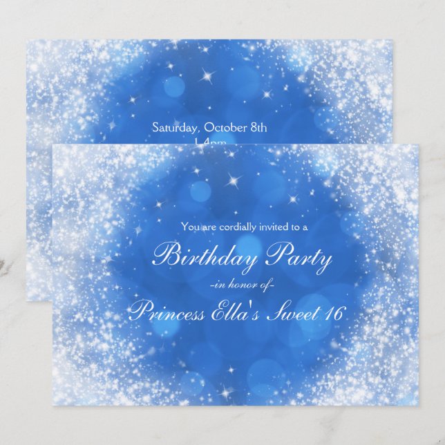 Blue & White Sparkle Aschenputtel Jedes Event Part Einladung (Vorne/Hinten)