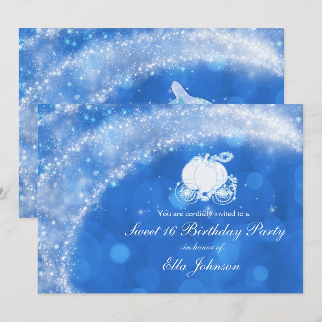 Blue & White Sparkle Elegantes Brautparty Party Einladung (Vorne/Hinten)