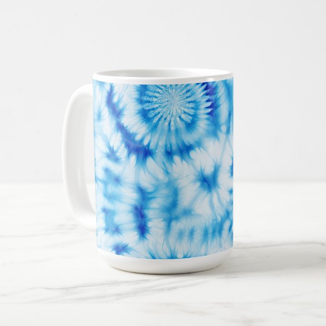 Blue White Spiral Gefärbte Krawatte Kaffeetasse (Vorderseite Links)