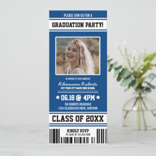 Blue White Sporty Graduation Party Ticket Einladung