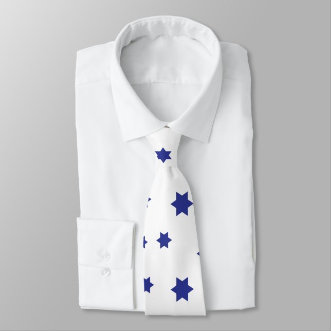 Blue White Star of David Muster Krawatte (Gebunden)