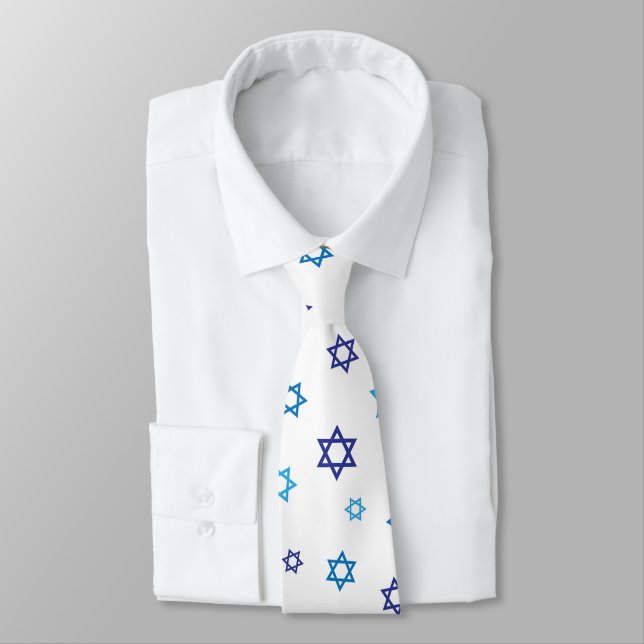 Blue White Star of David Muster Krawatte (Gebunden)