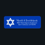 Blue White Star von David Bar Mitzvah Adresse<br><div class="desc">Senden Sie Ihre Bar Mitzvah Einladungen,  uAwg Umschlagkarten und Dankeschön-Karten mit diesen dunklen,  navscharen Rücksendekleber Aufkleber. Jüdischer Stern von DAVID in Weiß. Editierbare Vorlagen,  damit Sie Schriftart und Größe ändern können.</div>