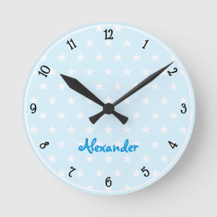 Blue White Stars Individuelle Name Boys Room Kinde Runde Wanduhr