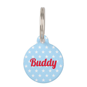 Blue White Stars Red Doppy Welpe Kittname Cool Haustiermarke