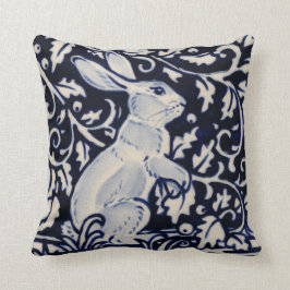 Blue White Stehend Rabbit Hare Bunny Chinoiserie Kissen