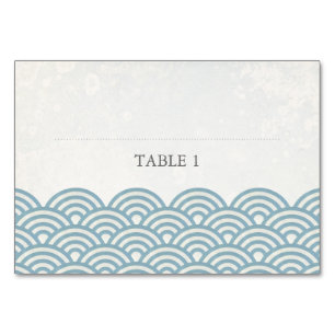 Blue+White Stilisierte Waves Flat Place Name Card Tischnummer