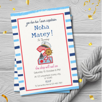 Blue & White Streifen Nautic 2. Geburtstag Einladung