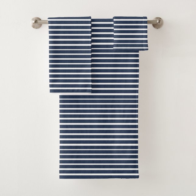 Blue White Strip Beach House Badhandtuch Set (Insitu)