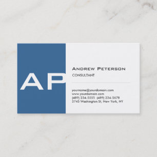 Blue White Strip Monogram Business Card Visitenkarte