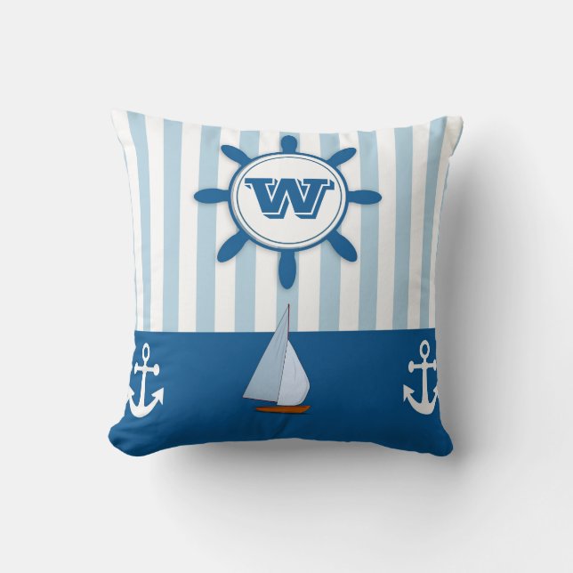 Blue White Stripe Beach Kissen (Vorderseite)