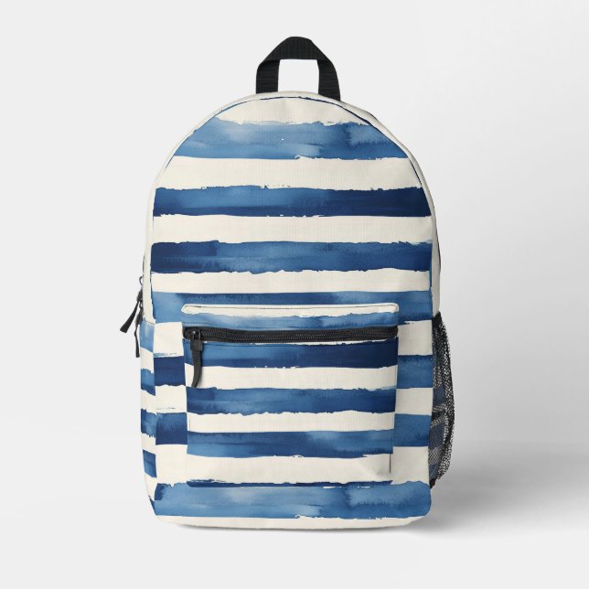 Blue White Stripes Bedruckter Rucksack (Vorderseite)