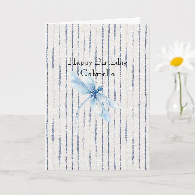 Blue White Stripes Dragonfly Believe Karte (Kleine Pflanze)