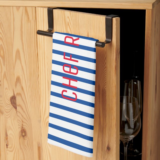 Blue White Stripes Koch Robert Your Name Cooking Geschirrtuch (Drittel gefaltet)