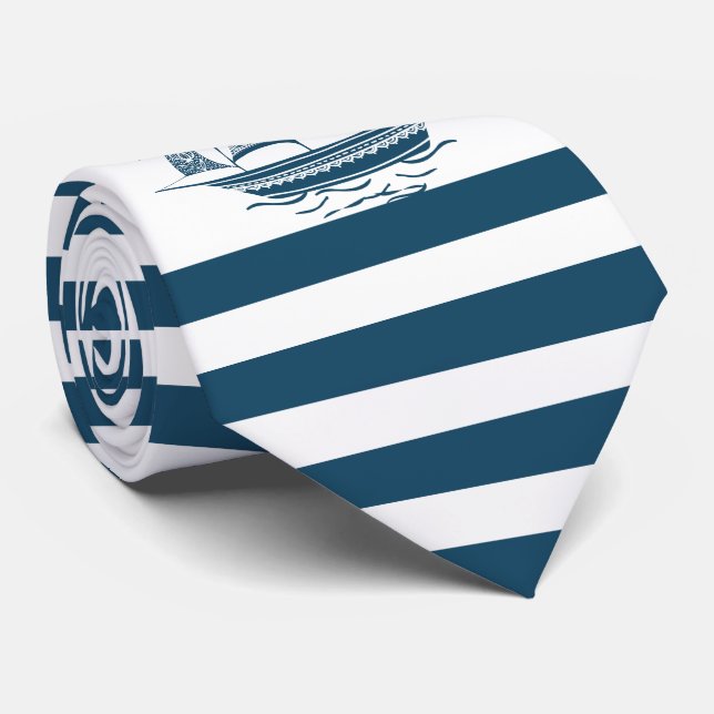 Blue & white stripes nautical wind sailing boat 2 krawatte (Gerollt)