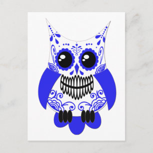 Blue White Sugar Skull Owl Postkarte