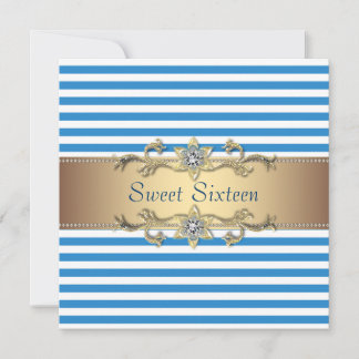 Blue White Summer Strip 16 . Geburtstag Party Einladung