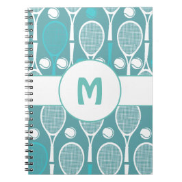 Blue & White Tennis Rackets Balls Player Name Nied Notizblock