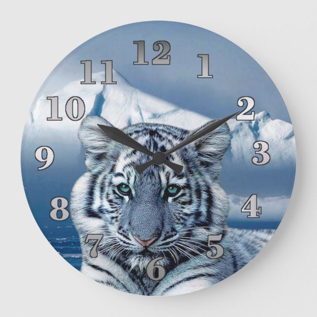 Blue White Tiger Große Wanduhr (Vorderseite)