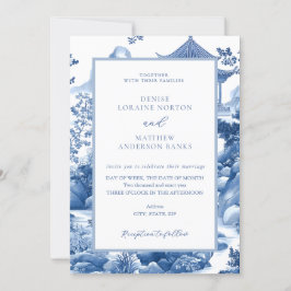 Blue & White Toile Chinoiserie Blue Pagoda Wedding Einladung
