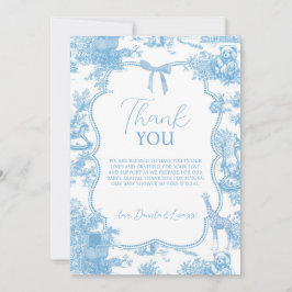 Blue White Toile de Jouy Bear Baby Dusche Dankeskarte
