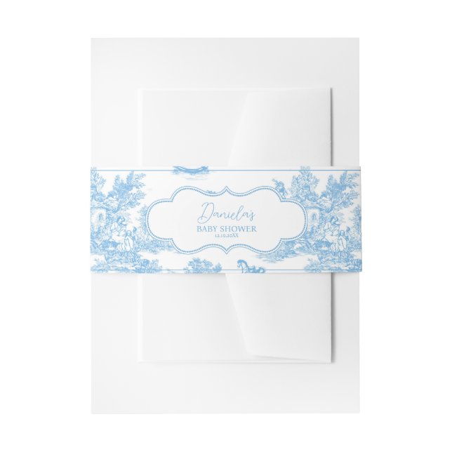 Blue White Toile de Jouy Bear Baby Dusche Einladungsbanderole (Vorderseite Beispiel)