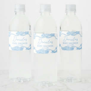 Blue White Toile de Jouy Bear Baby Dusche Wasserflaschenetikett