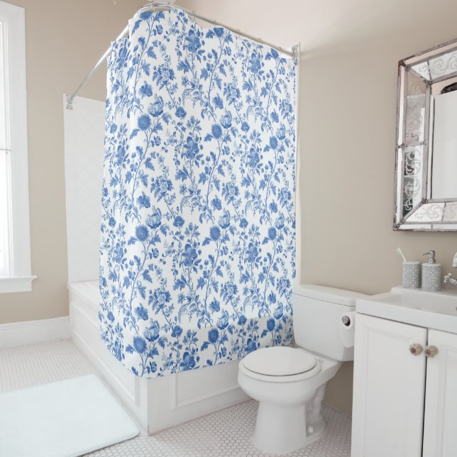 Blue White Toile Floral  Duschvorhang (Beispiel)