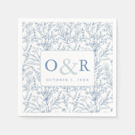 Blue & White Toile Monogram Napkins Serviette