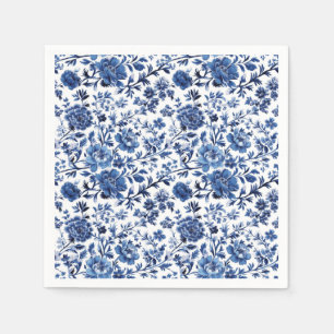 Blue White Toile Watercolor Floral Paper Napkin Serviette