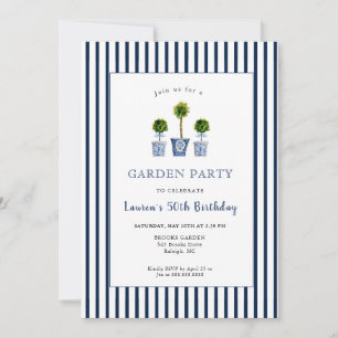 Blue & White Topiaries Garden Geburtstagsparty Einladung