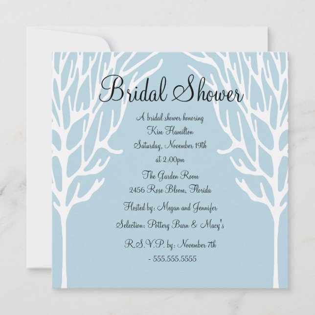 Blue & White Tree Design Bridal Dusche Einladung (Vorderseite)