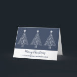 Blue White Trees Son in Law Frohe Weihnachten Karte<br><div class="desc">Frohe Weihnachten für Jünger in Jura-Karte in modernem Marineblau mit verzierten Weihnachtsbaum-Illustrationen.</div>