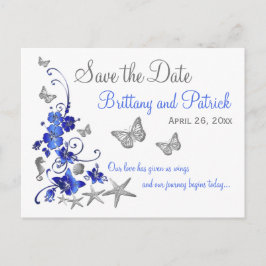 Blue White Tropical Beach Save the Date Postcard Ankündigungspostkarte