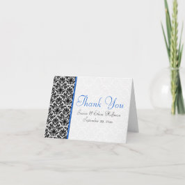 Blue, White und Black Damask Danke Karte