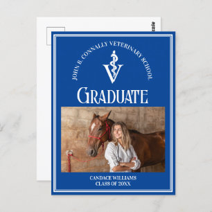 Blue White Veterinary School Foto Abschluss Postkarte
