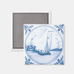 Blue White Vintag Delft Sailboat Magnet