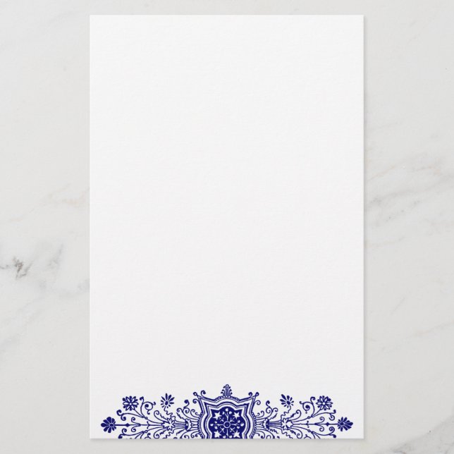 Blue White Vintag Floral Art Stationery Briefpapier (Vorderseite)