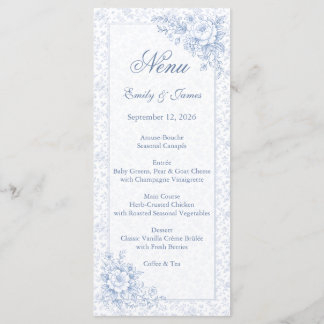 Blue & White Vintage Floral Wedding menu メニュー Menükarte
