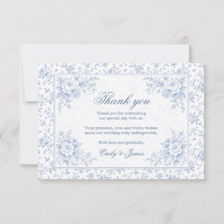 Blue & White Vintage Floral Wedding Thank you card Dankeskarte