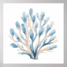 Blue & White Watercolor Coral – Coastal Nursery Poster