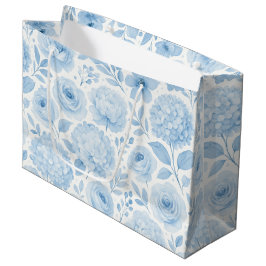 Blue White Watercolor Floral Pattern Große Geschenktüte