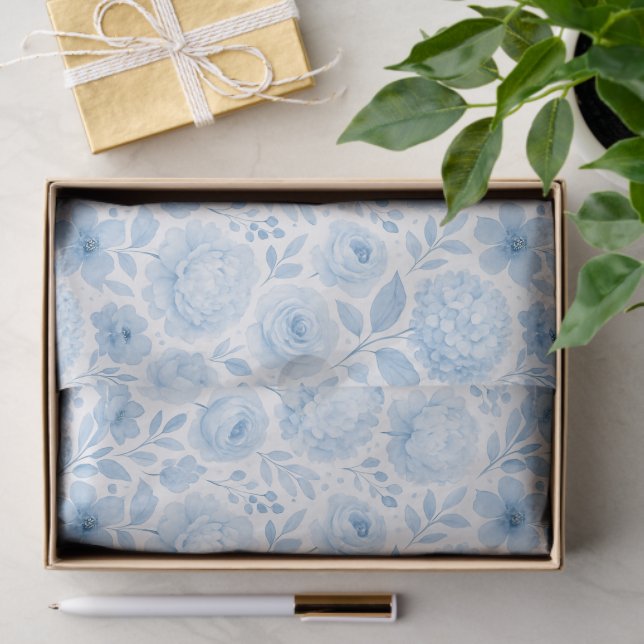 Blue White Watercolor Floral Pattern Seidenpapier (Geschenk)