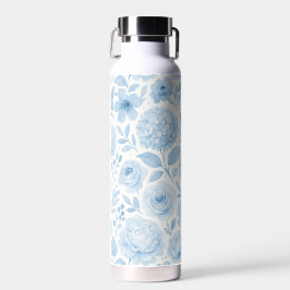 Blue White Watercolor Floral Pattern Trinkflasche