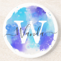 Blue White Watercolor Monogram Script