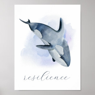 Blue White Watercolor Orca Killer Whale Poster