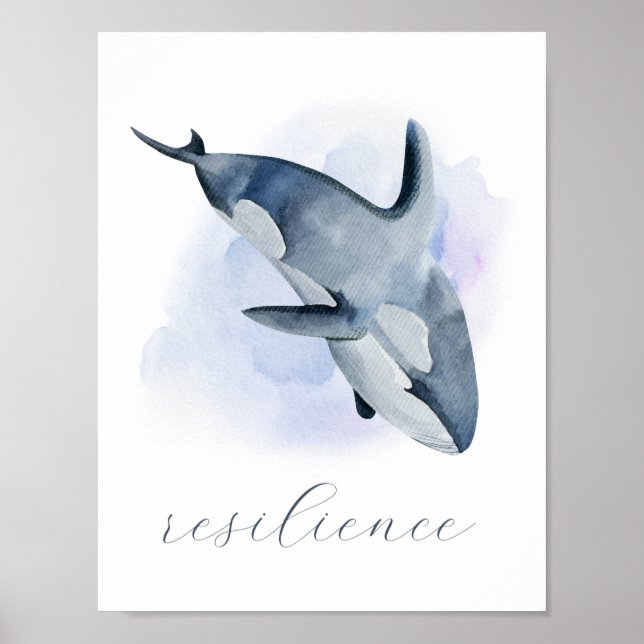 Blue White Watercolor Orca Killer Whale Poster (Vorne)