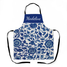 Blue White Watercolor Wildflower Custom Name Apron